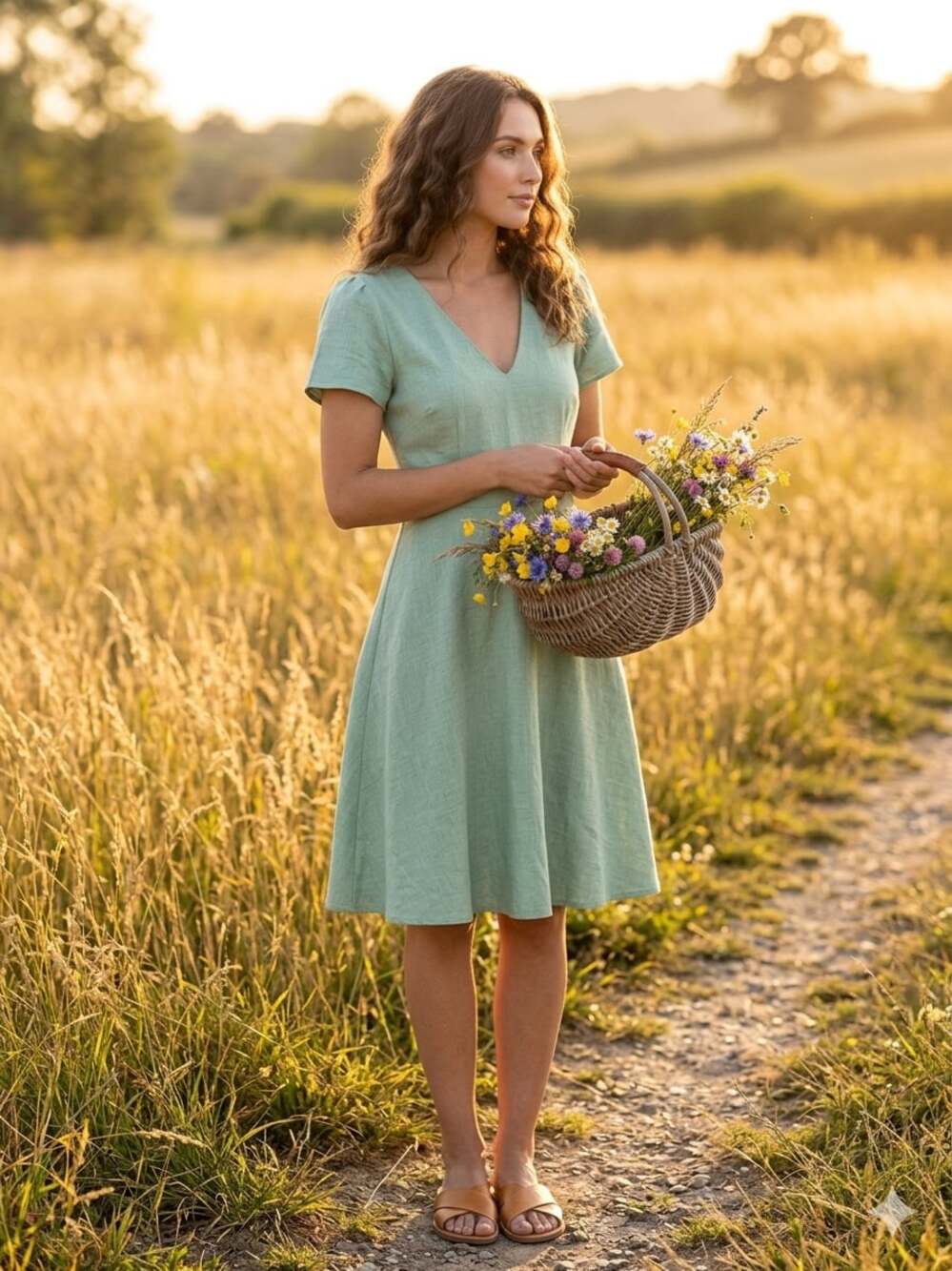 Altar'd State Sage Green V-Neck Short Sleeve Fit and Flare Dress Small Summer Fl